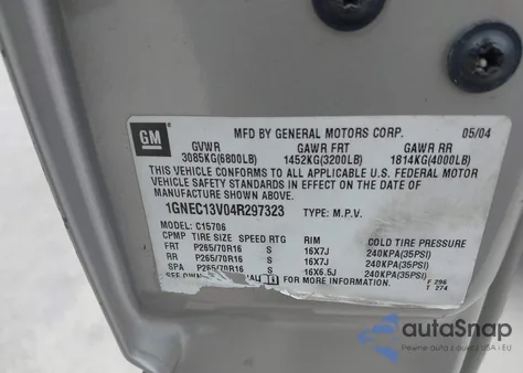 2004 Chevrolet Tahoe Ls from USA, damaged, VIN 1GNEC13V04R297323